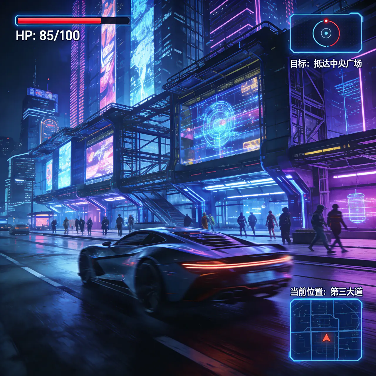 Cyberpunk gameplay mockup